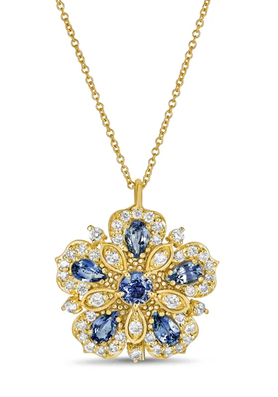 Large Jasmine Bloom Necklace with Ceylon Sapphires & Diamonds sold by Tanya Farah