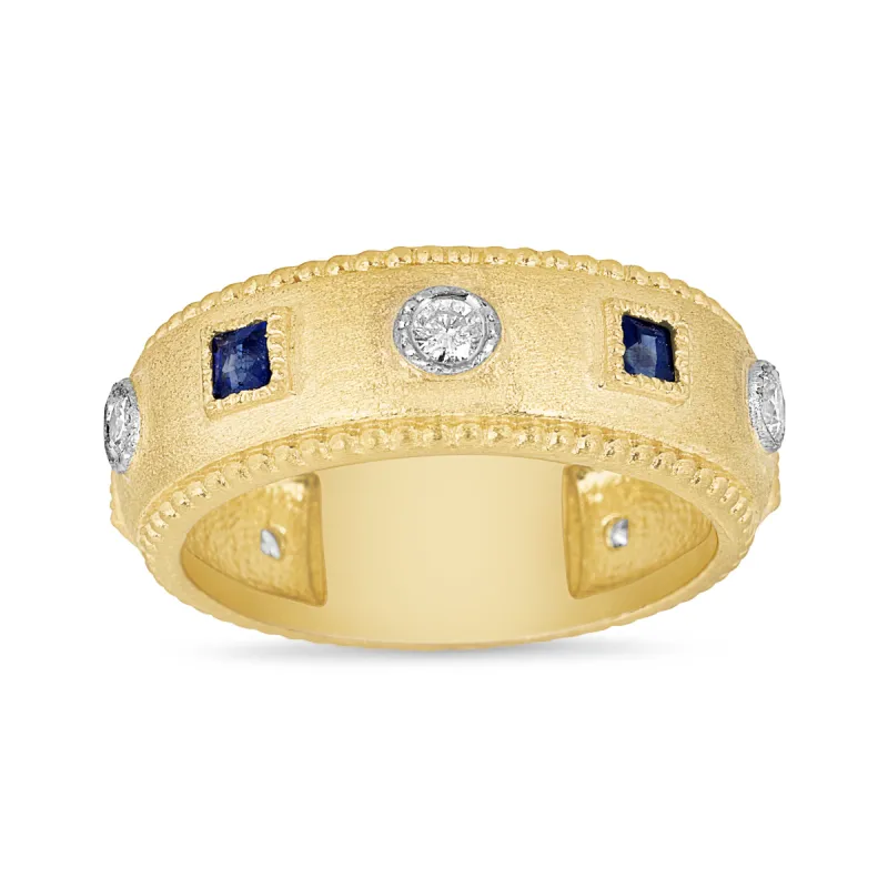 Blue Sapphire & Diamond Bezel Cigar Ring sold by Tanya Farah