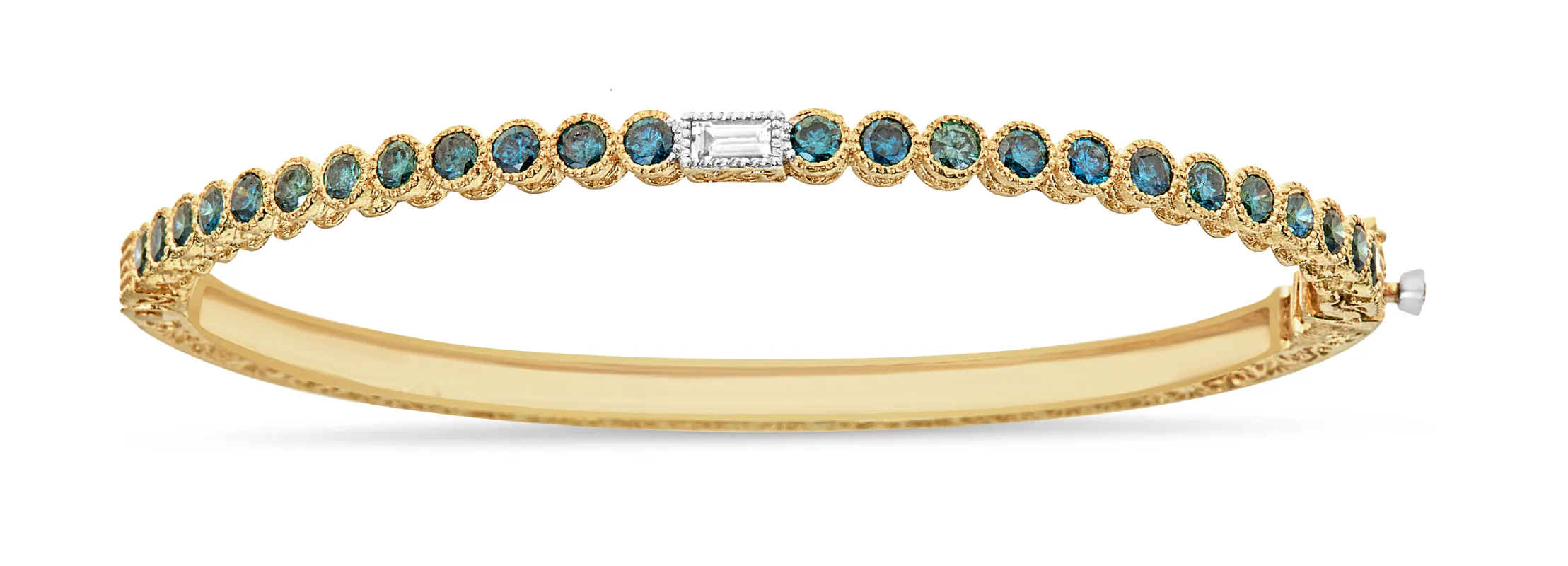 Blue Diamond & White Sapphire Round Bezel Bangle sold by Tanya Farah