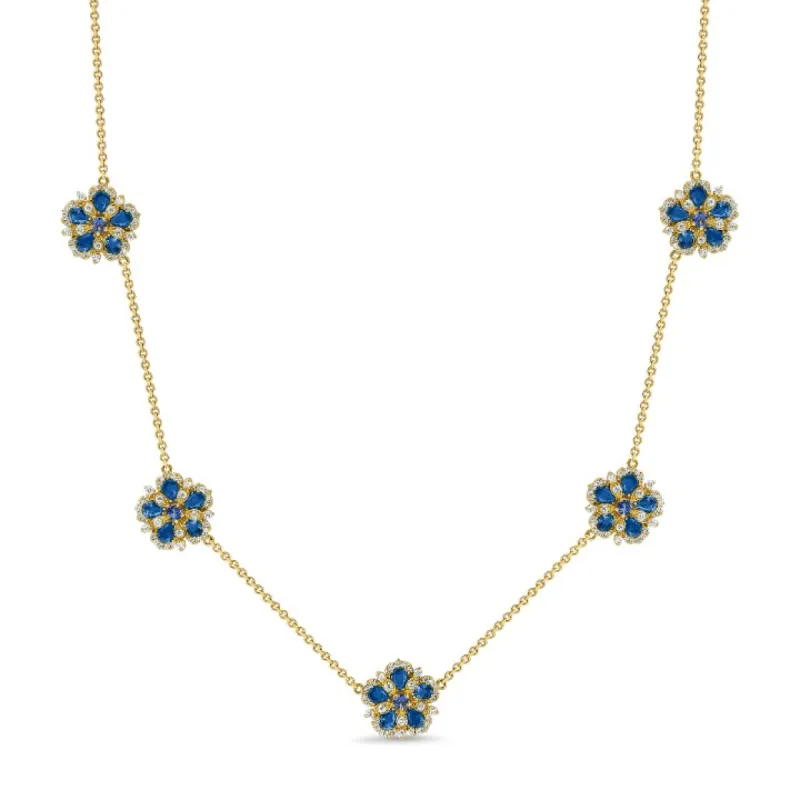Small Jasmine Bloom Station Necklace with Ceylon Sapphires & Diamonds sold by Tanya Farah