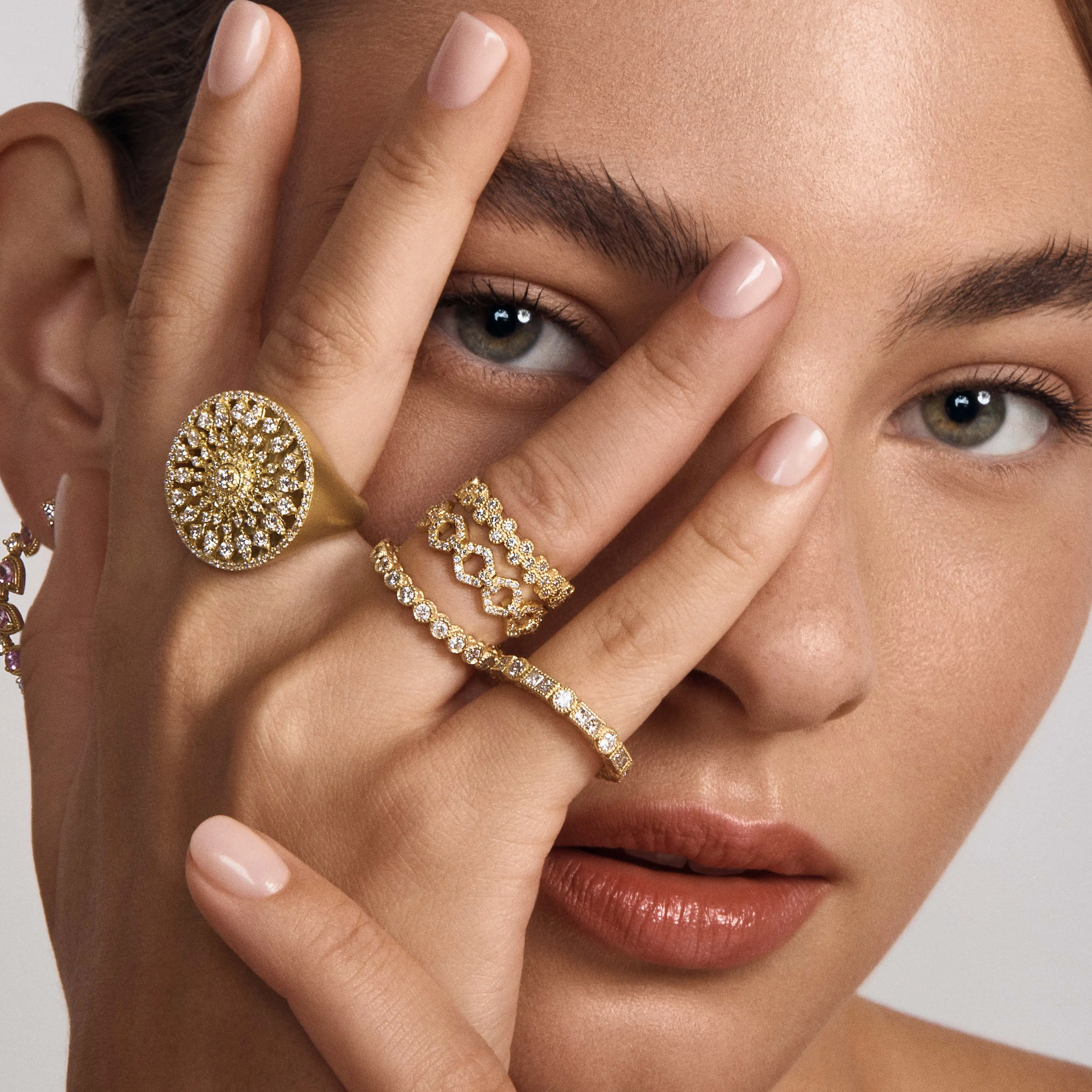 Round Pink Sapphire Bezel Stack Ring sold by Tanya Farah product image thumbnail 2