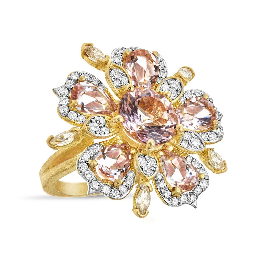 Jasmine Bloom Cocktail Ring with Pink Morganites & Diamonds sold by Tanya Farah