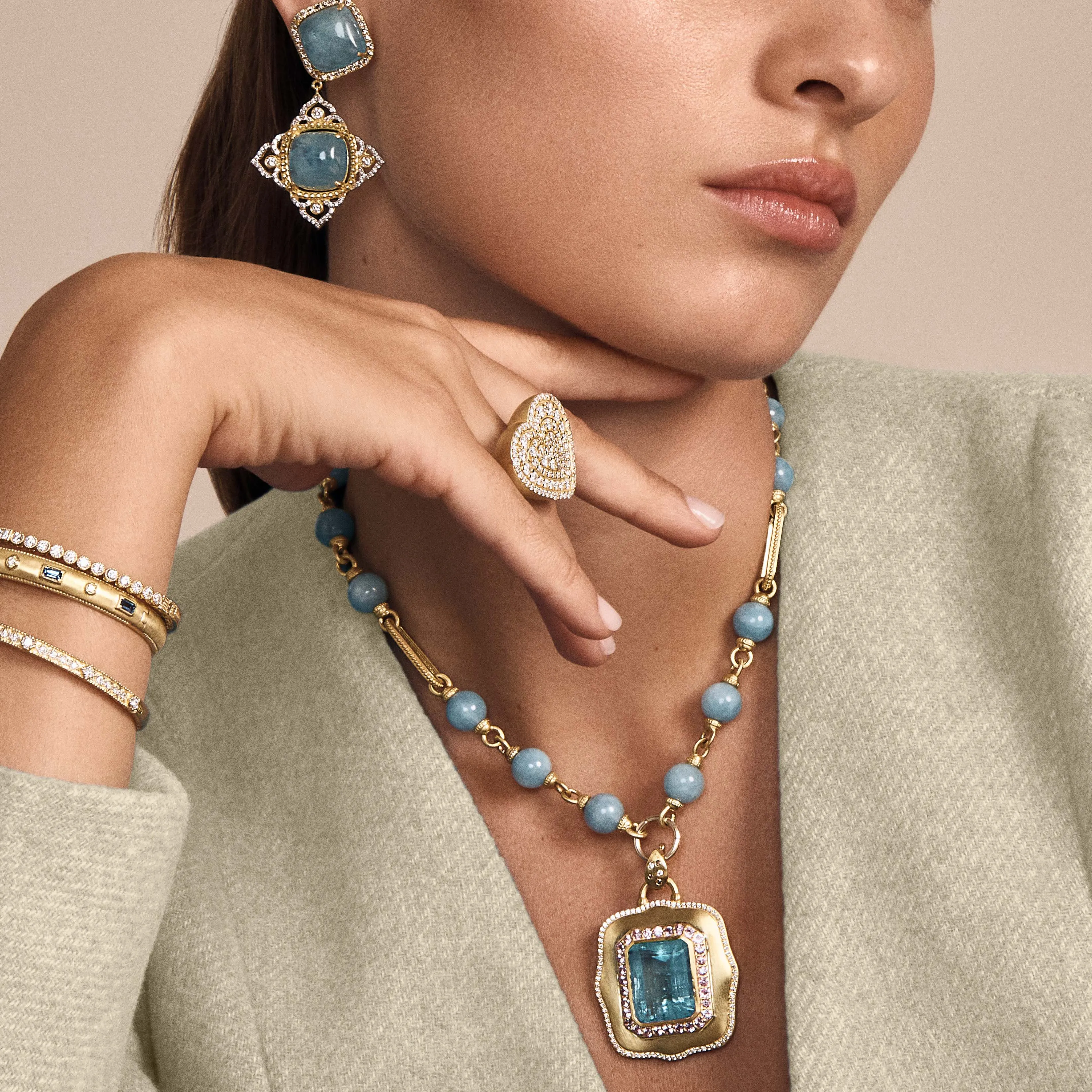 Aqua Scroll Enhancer with Pink Sapphires & Diamonds sold by Tanya Farah product image thumbnail 2