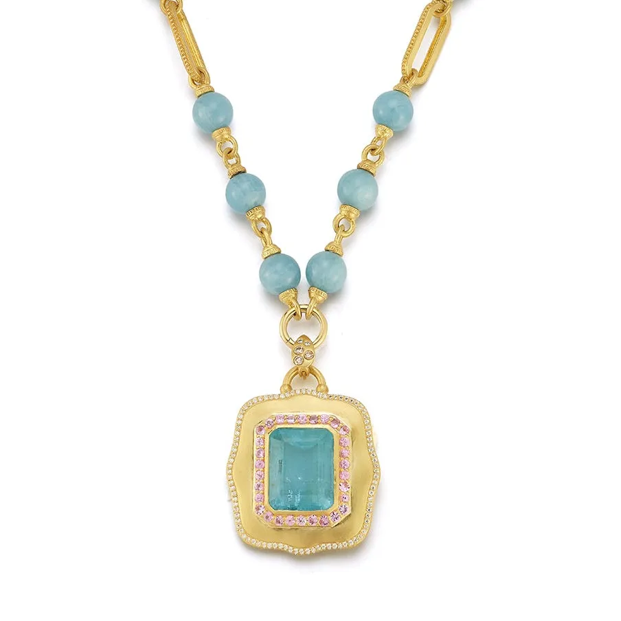 Aqua Scroll Enhancer with Pink Sapphires & Diamonds sold by Tanya Farah