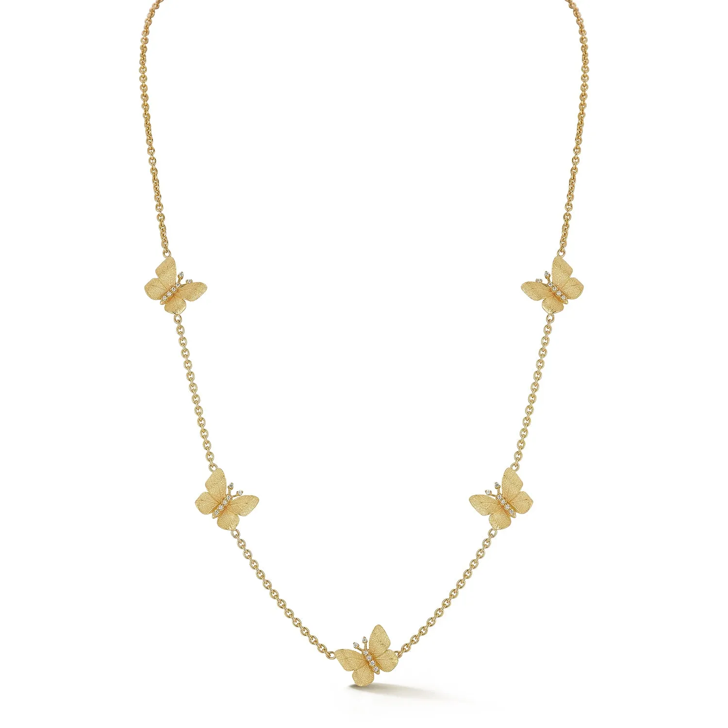Small Textured Gold Leaf Butterfly Station Necklace sold by Tanya Farah