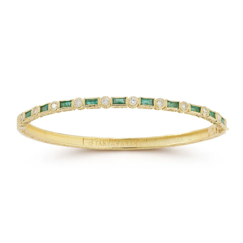 Emerald Baguette & Diamond Bezel Bangle sold by Tanya Farah