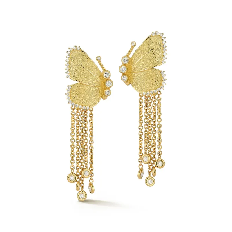 Medium Textured Gold Leaf Butterfly Wing Diamond Earrings sold by Tanya Farah