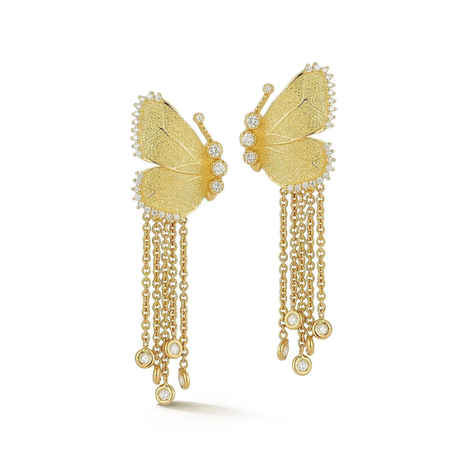 Medium Textured Gold Leaf Butterfly Wing Diamond Earrings sold by Tanya Farah