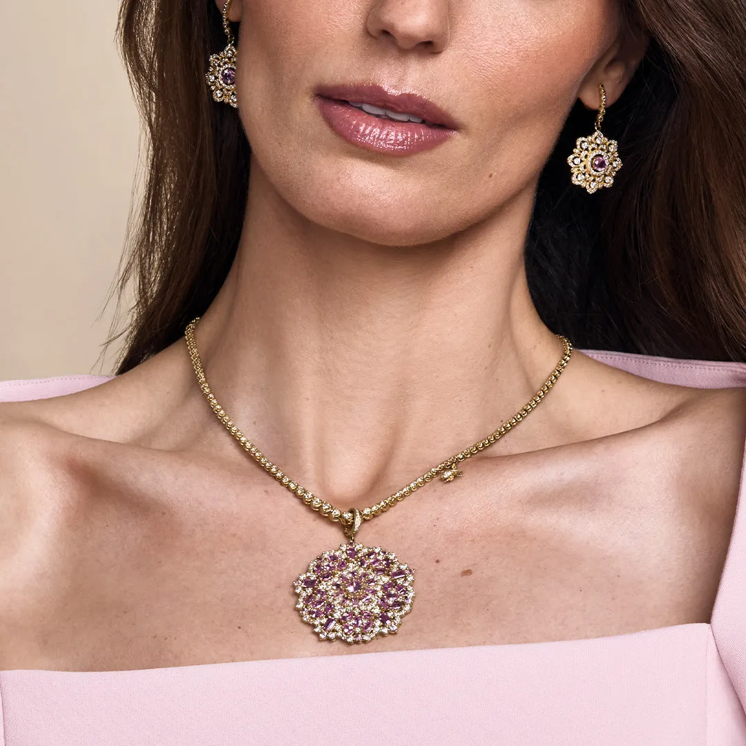 Round Lattice Earrings with Diamonds & Pink Sapphires sold by Tanya Farah product image thumbnail 2