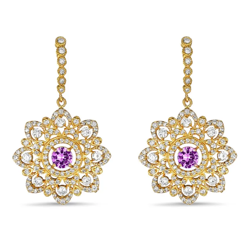 Round Lattice Earrings with Diamonds & Pink Sapphires sold by Tanya Farah