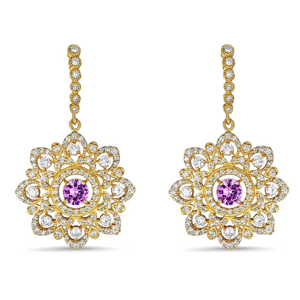 Round Lattice Earrings with Diamonds & Pink Sapphires sold by Tanya Farah