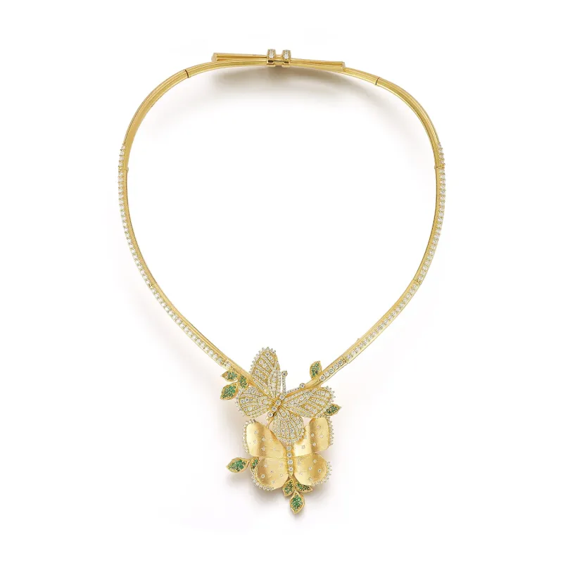 Kissing Butterflies Diamond Collar Necklace made by Tanya Farah