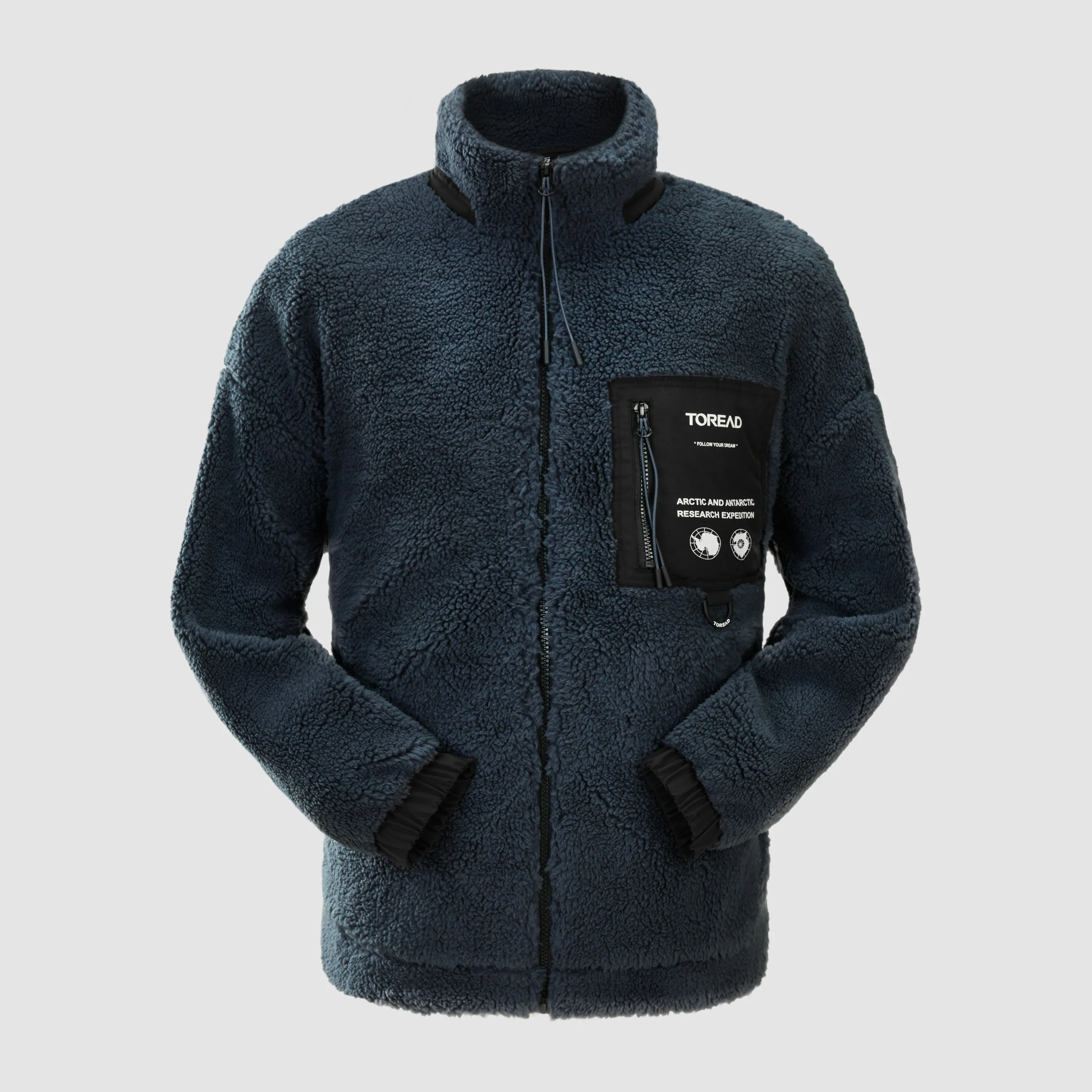 Men's Loose Fit Lamb Wool Jacket with Arctic Slogan and Contrasting Materials sold by Toread Gear