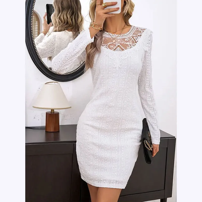 White Lace Long Sleeve Bodycon Dress sold by Viva Estel product image thumbnail 5