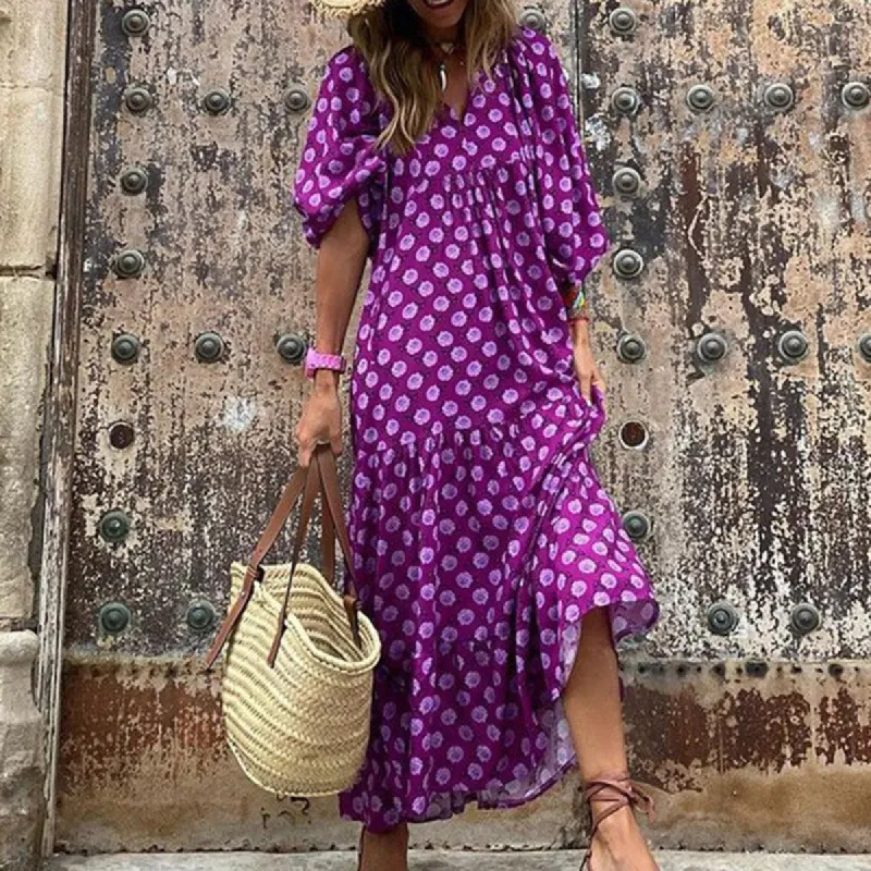 Bohemian Purple Blossom Maxi Dress sold by Viva Estel