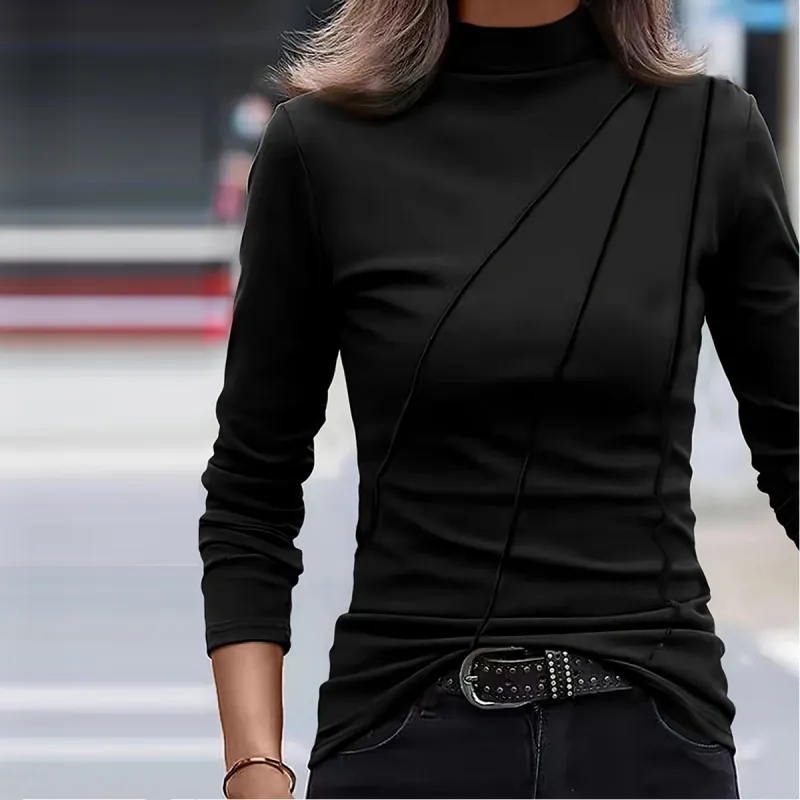 Black Plain Mock Neck Long Sleeve Top sold by Viva Estel
