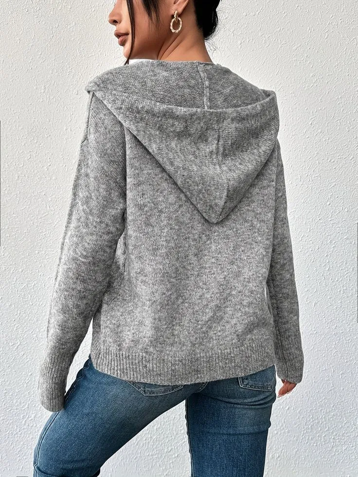 Grey Plain Hoodie Cardigan sold by Viva Estel product image thumbnail 3