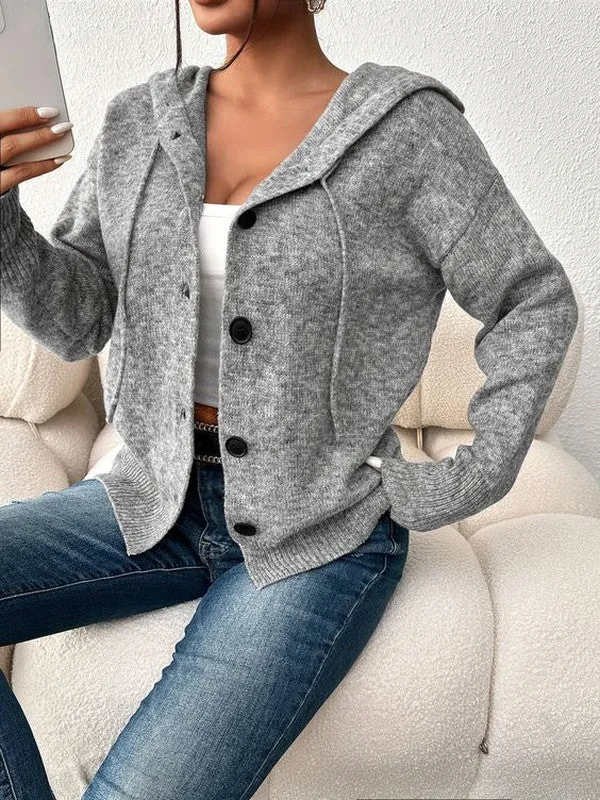 Grey Plain Hoodie Cardigan sold by Viva Estel product image thumbnail 2