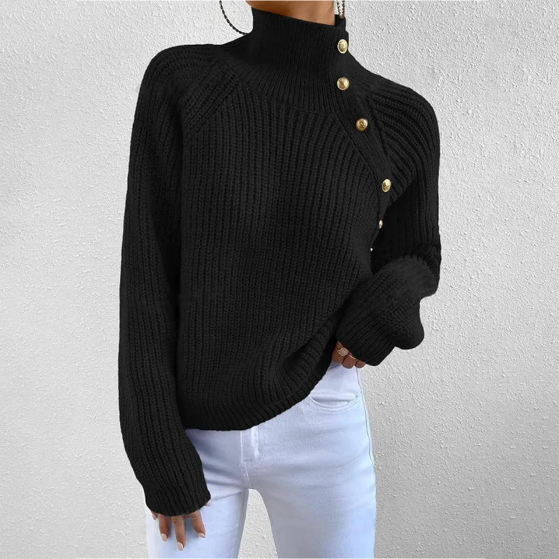 Vintage Black Plain Mock Neck Sweater sold by Viva Estel