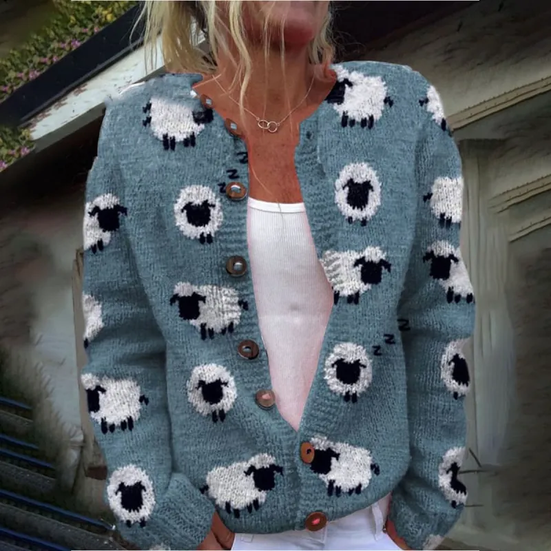 Chic Blue Collarless Long Sleeve Cardigan sold by Viva Estel