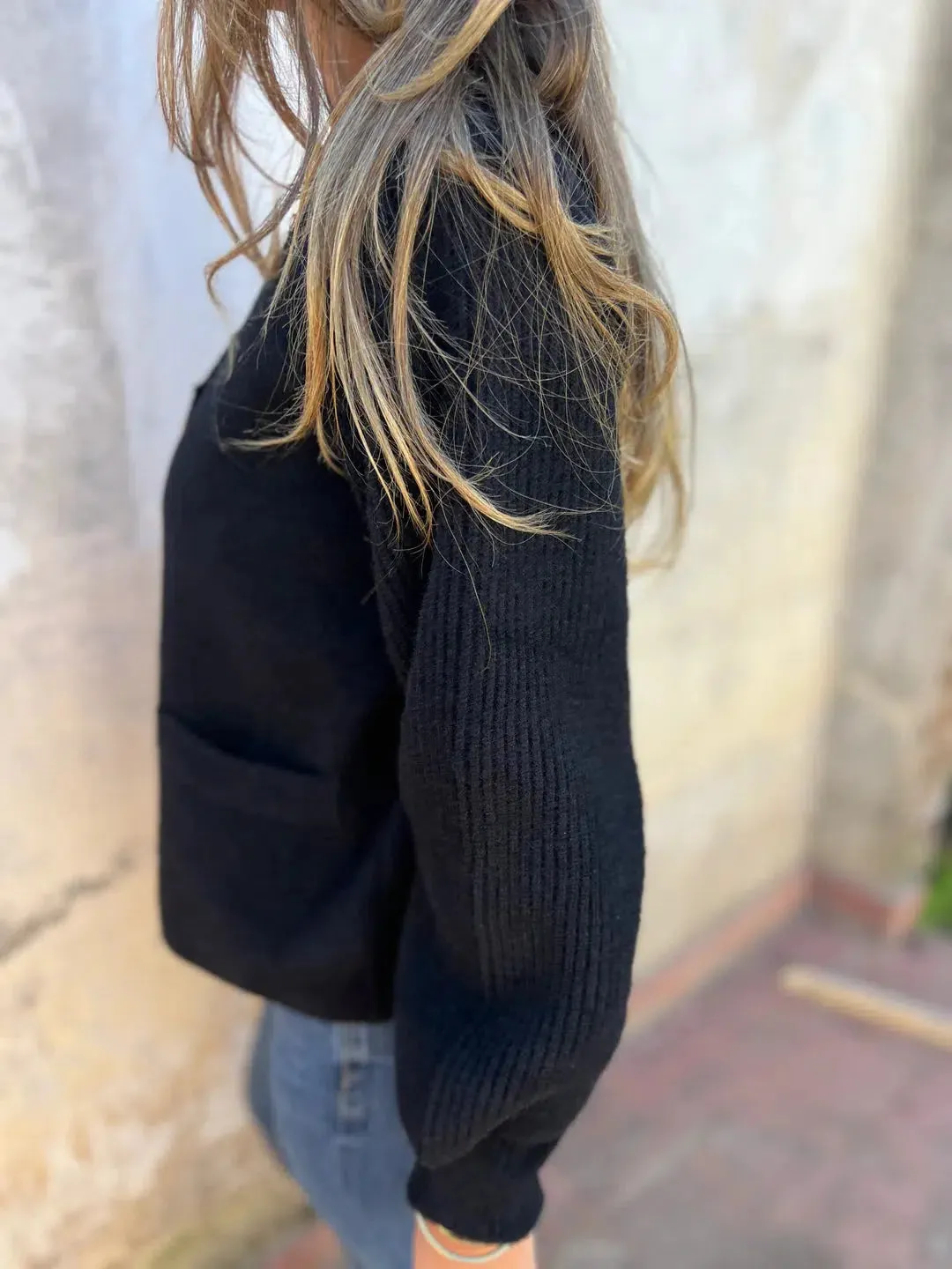 Dark Blue Plain V-Neck Long Sleeve Sweater sold by Viva Estel product image thumbnail 3