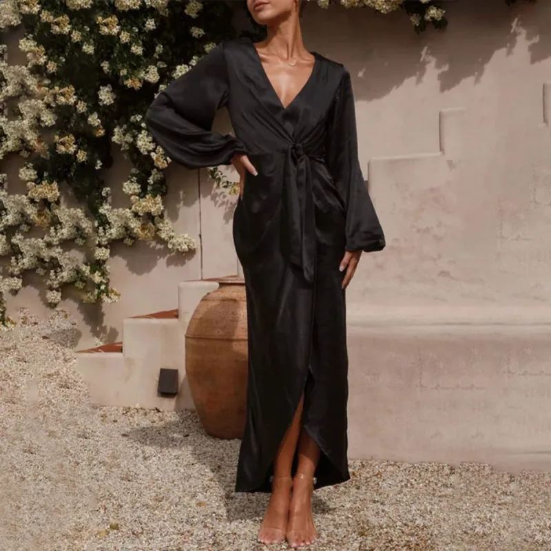 Cool Black Plain Long Sleeve Maxi Dress sold by Viva Estel