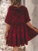 Red Short Sleeve Round Neck Mini Dress sold by Viva Estel
