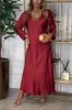 Red Long Sleeve Plain Maxi Dress sold by Viva Estel