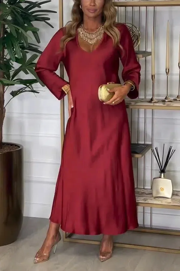 Red Long Sleeve Plain Maxi Dress sold by Viva Estel product image thumbnail 2