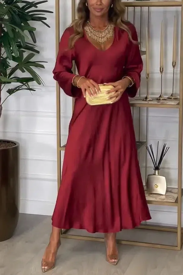 Red Long Sleeve Plain Maxi Dress sold by Viva Estel product image thumbnail 3