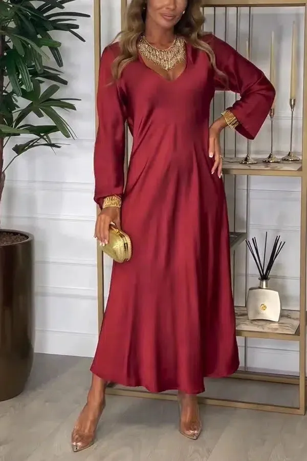 Red Long Sleeve Plain Maxi Dress sold by Viva Estel product image thumbnail 4
