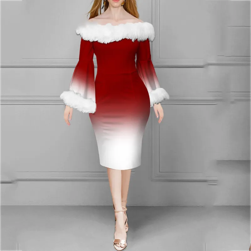 Gorgeous Red Long Sleeve Off the Shoulder Midi Dress sold by Viva Estel