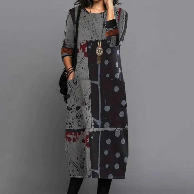 Unique Grey Long Sleeve Side Pocket Midi Dress sold by Viva Estel