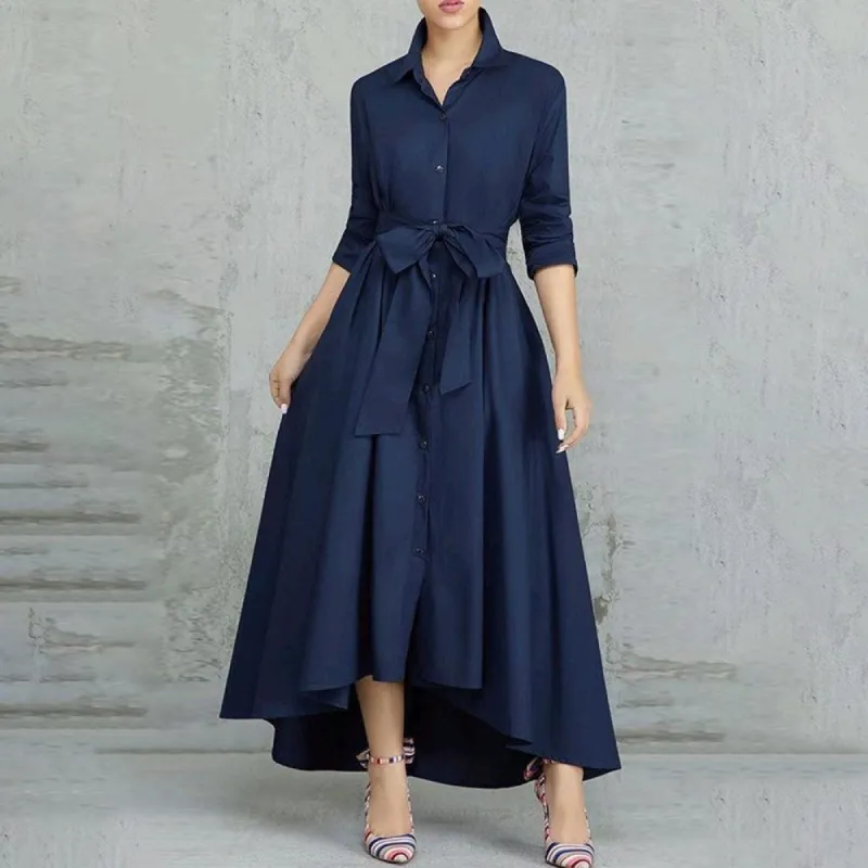 Navy Plain V-Neck Maxi Dress sold by Viva Estel
