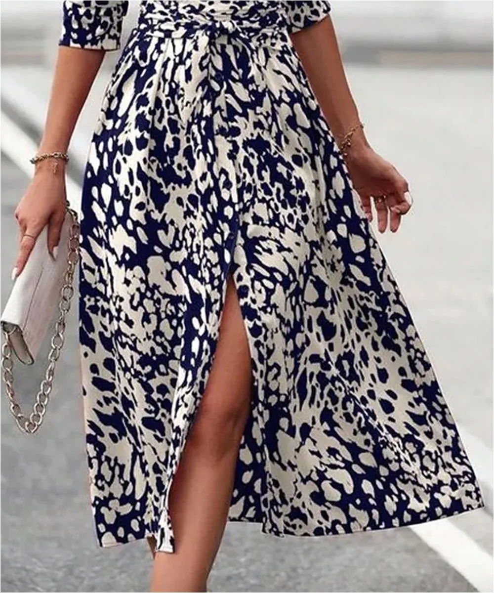 Navy Collared Long Sleeve Midi Dress sold by Viva Estel product image thumbnail 4