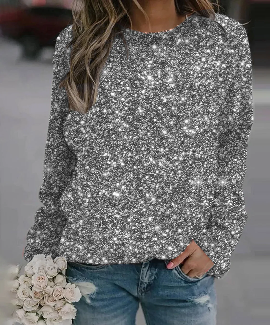 Gorgeous Silver Long Sleeve Top sold by Viva Estel product image thumbnail 4