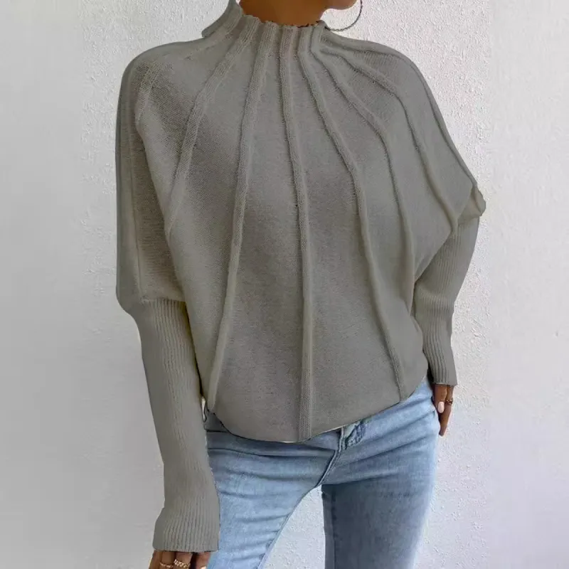 Versatile Grey Plain Mock Neck Sweater sold by Viva Estel