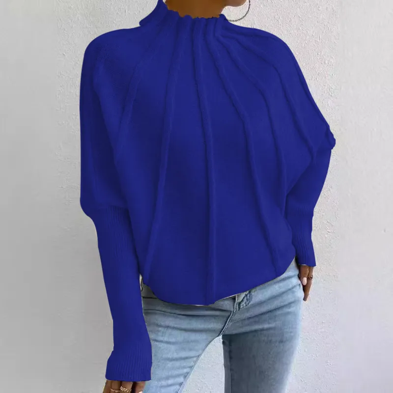 Vibrant Blue Plain Mock Neck Sweater sold by Viva Estel