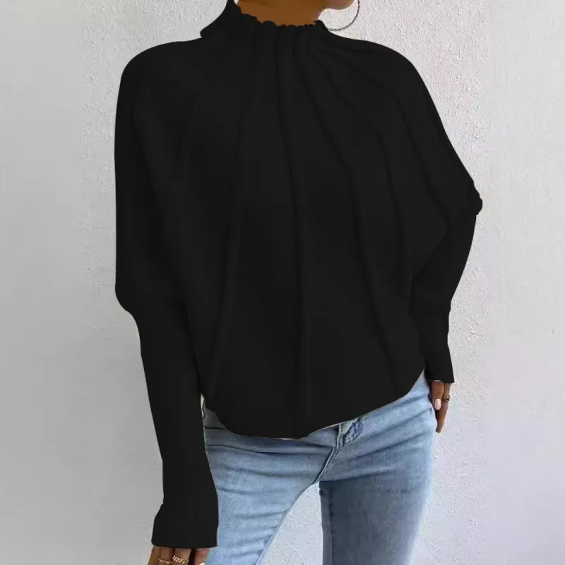 Edgy Black Plain Mock Neck Sweater sold by Viva Estel