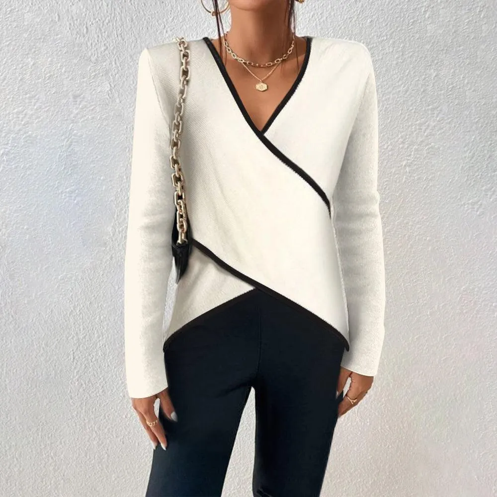 Ivory V-Neck Long Sleeve Sweater sold by Viva Estel