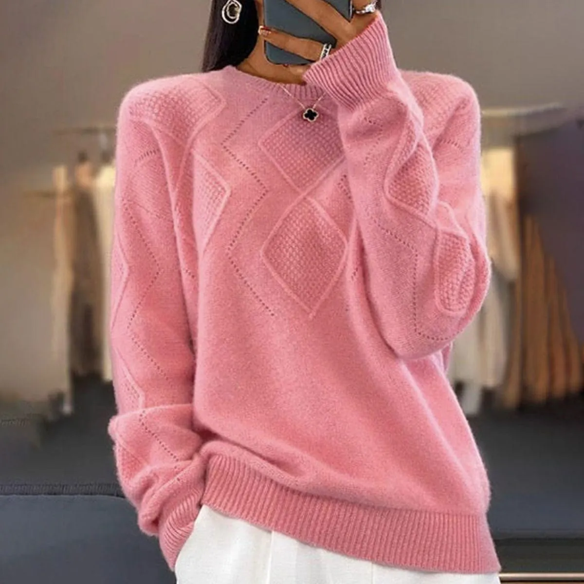 Sweet Pink Plain Long Sleeve Sweater sold by Viva Estel product image thumbnail 2