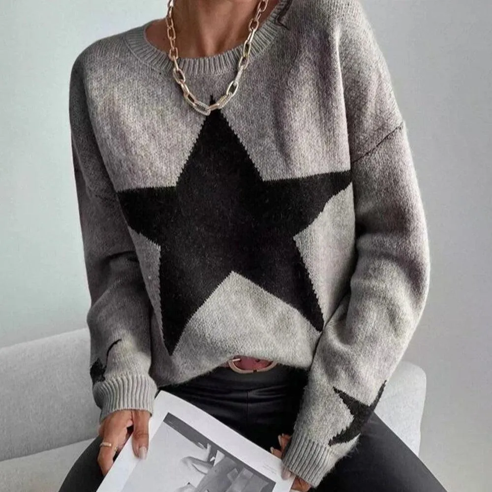 Large Single Star Gray Long Sleeve Sweater sold by Viva Estel
