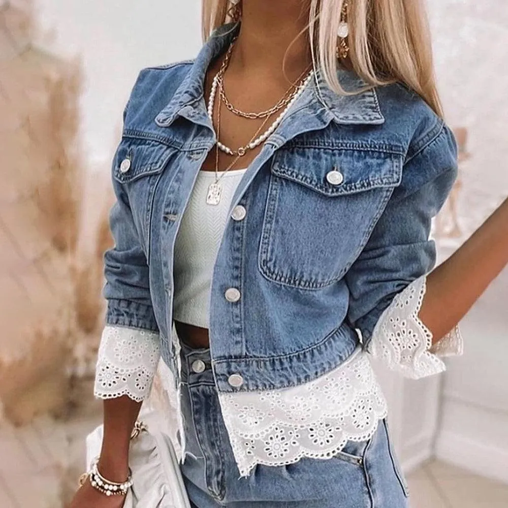 Blue Patchwork Denim Outerwear sold by Viva Estel