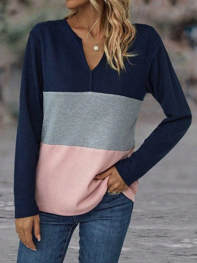 Navy Color Block V-Neck Top sold by Viva Estel product image thumbnail 3