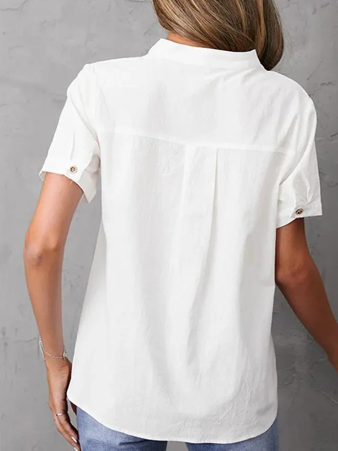 Basic Plain White Button Front Short Sleeve Top sold by Viva Estel product image thumbnail 3
