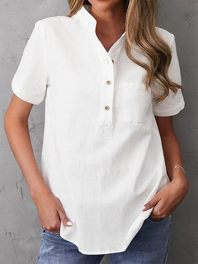 Basic Plain White Button Front Short Sleeve Top sold by Viva Estel product image thumbnail 2
