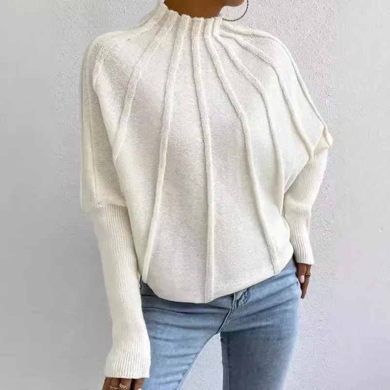 Elegant White Plain Mock Neck Sweater sold by Viva Estel