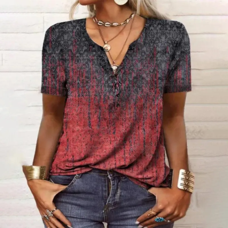 Red Print Short Sleeve Top sold by Viva Estel
