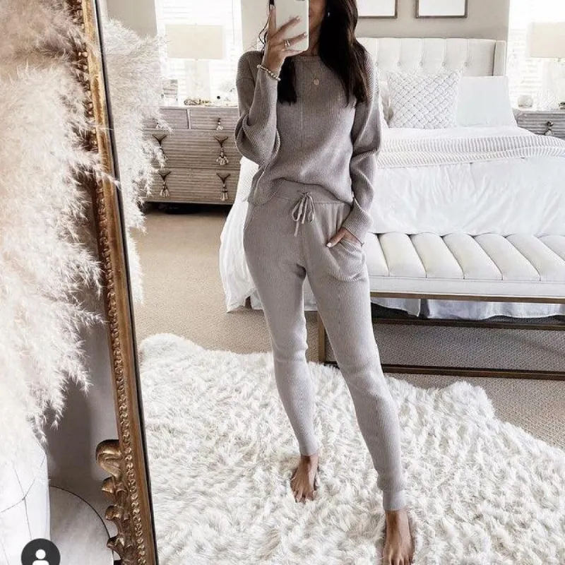 Grey Plain Long Sleeve Two Piece Set sold by Viva Estel
