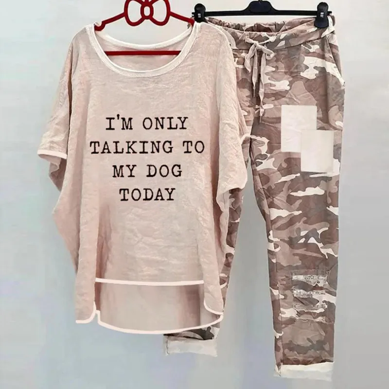 Khaki Print Scoop Neck Two Piece Set sold by Viva Estel